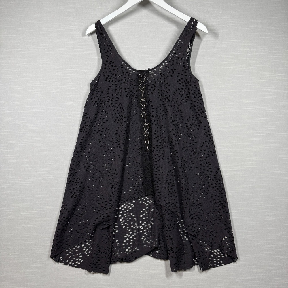 Free People Top Womens Small Black Bathing Suit Cover Embroidered Beaded Boho